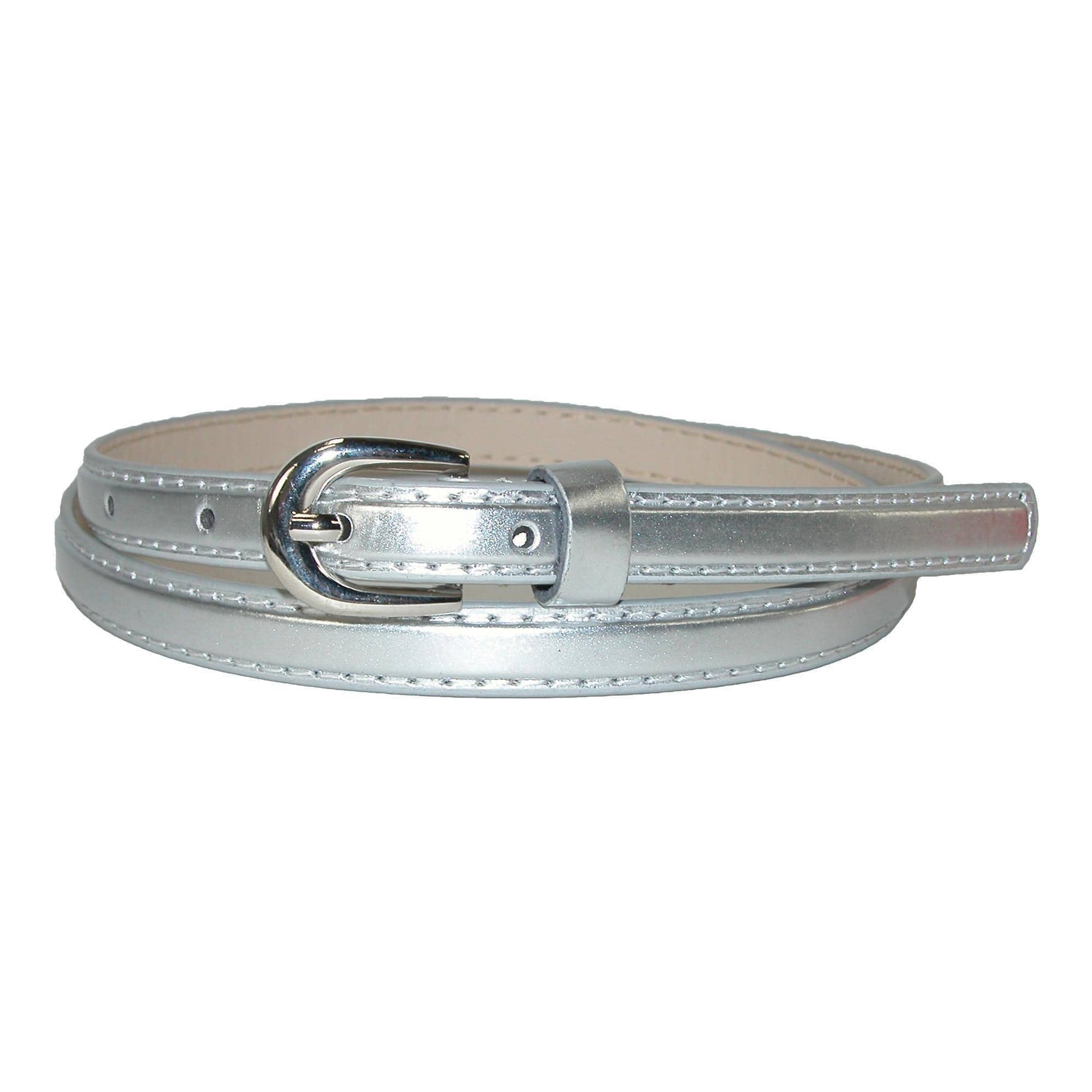 CTM® Women's 1/2 Inch Skinny Dress Belt Patent Faux Leather - Silver