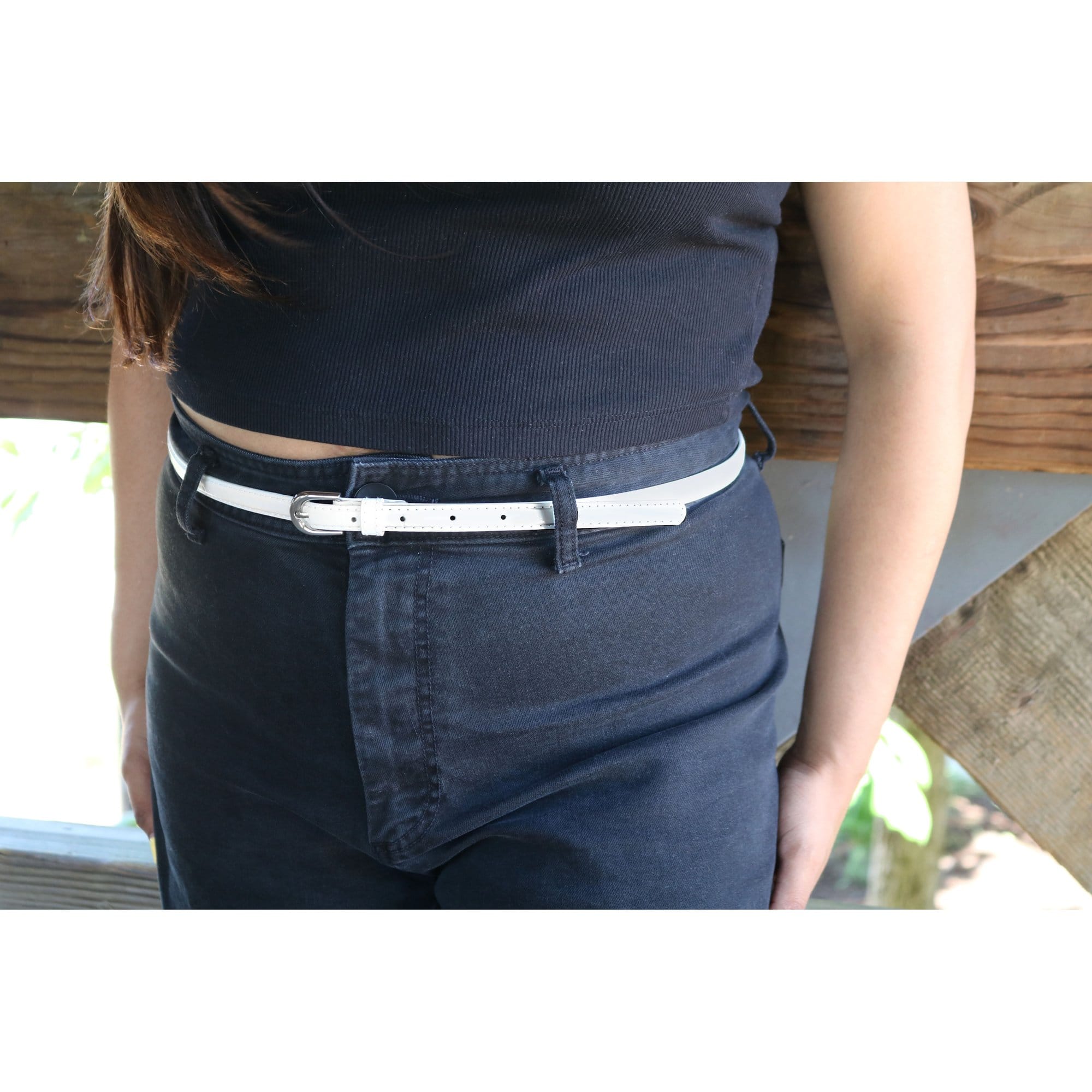 CTM® Women's 1/2 Inch Skinny Dress Belt Patent Faux Leather - White