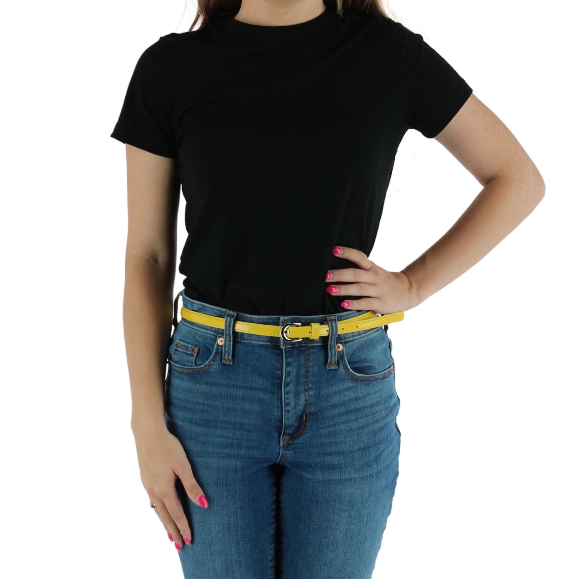 CTM® Women's 1/2 Inch Skinny Dress Belt Patent Faux Leather - Yellow