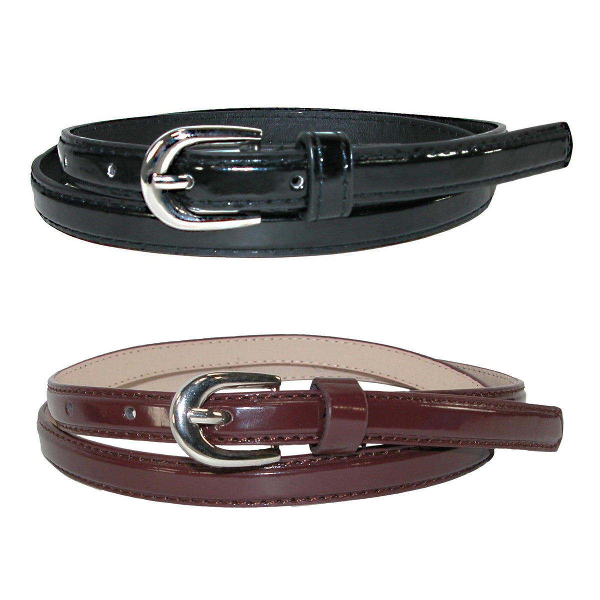 CTM® Women's Skinny 1/2 Inch Dress Belt (Pack of 2 Colors)