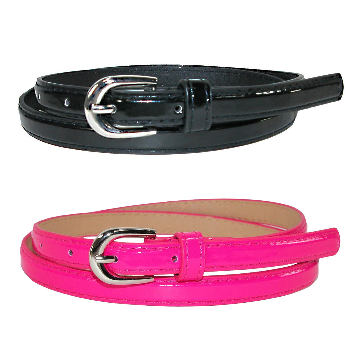CTM® Women's Skinny 1/2 Inch Dress Belt (Pack of 2 Colors) - Black and Dark Pink