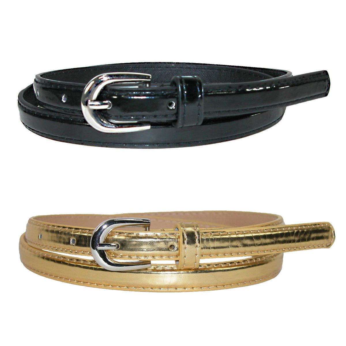 CTM® Women's Skinny 1/2 Inch Dress Belt (Pack of 2 Colors) - Black and Gold
