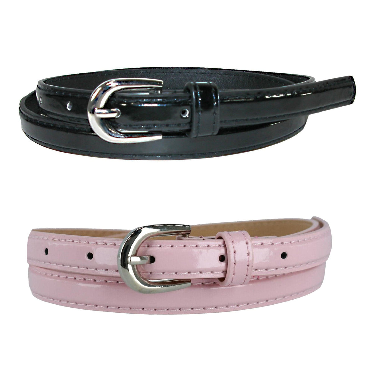 CTM® Women's Skinny 1/2 Inch Dress Belt (Pack of 2 Colors) - Black and Light Pink