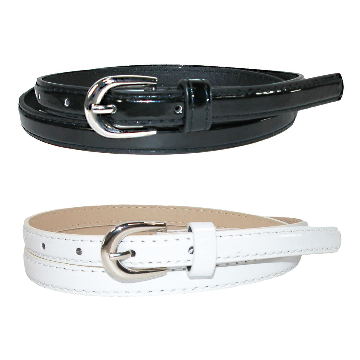 CTM® Women's Skinny 1/2 Inch Dress Belt (Pack of 2 Colors) - Black and White
