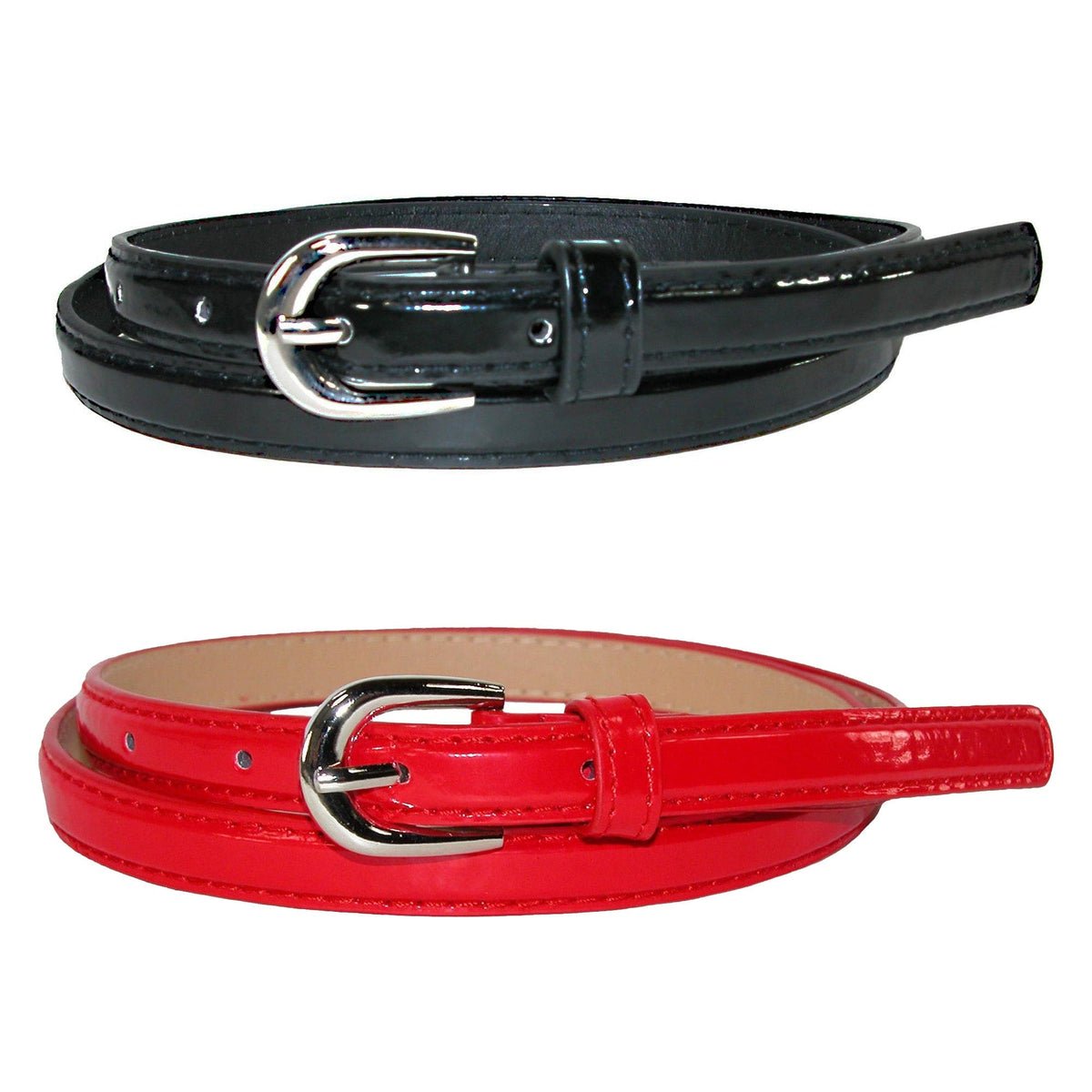 CTM® Women's Skinny 1/2 Inch Dress Belt (Pack of 2 Colors) - Women's Skinny 1/2 Inch Dress Belt (Pack of 2 Colors)