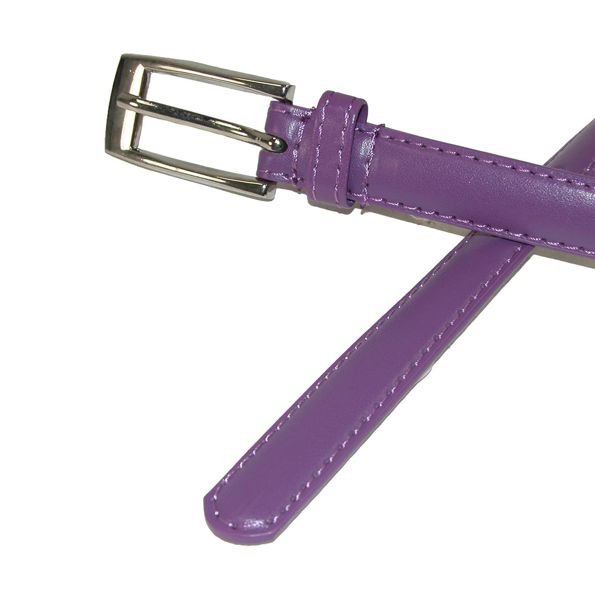 CTM® Women's 3/4 Inch Skinny Leather Dress Belt Silver Buckle - Purple