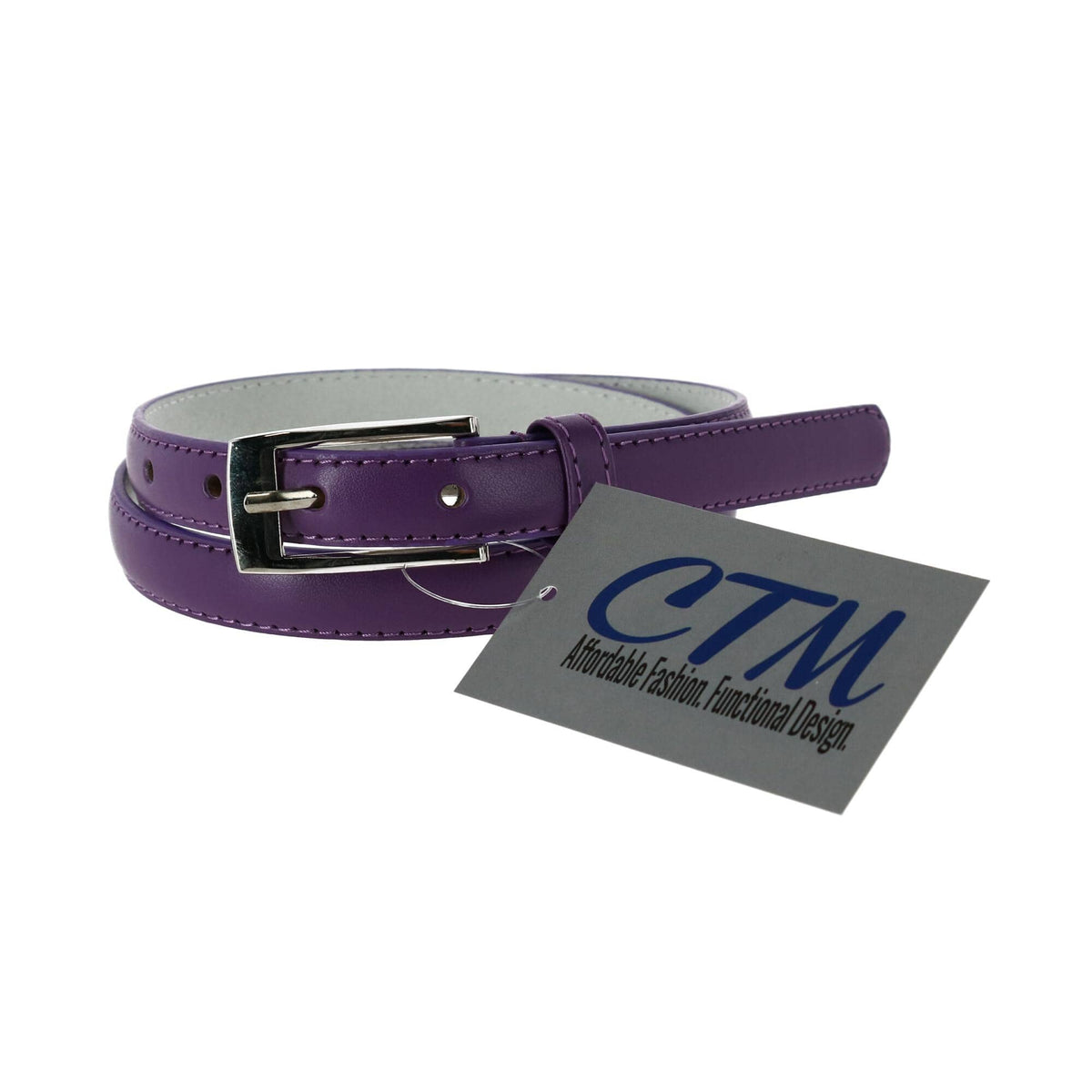 CTM® Women's 3/4 Inch Skinny Leather Dress Belt Silver Buckle - Purple