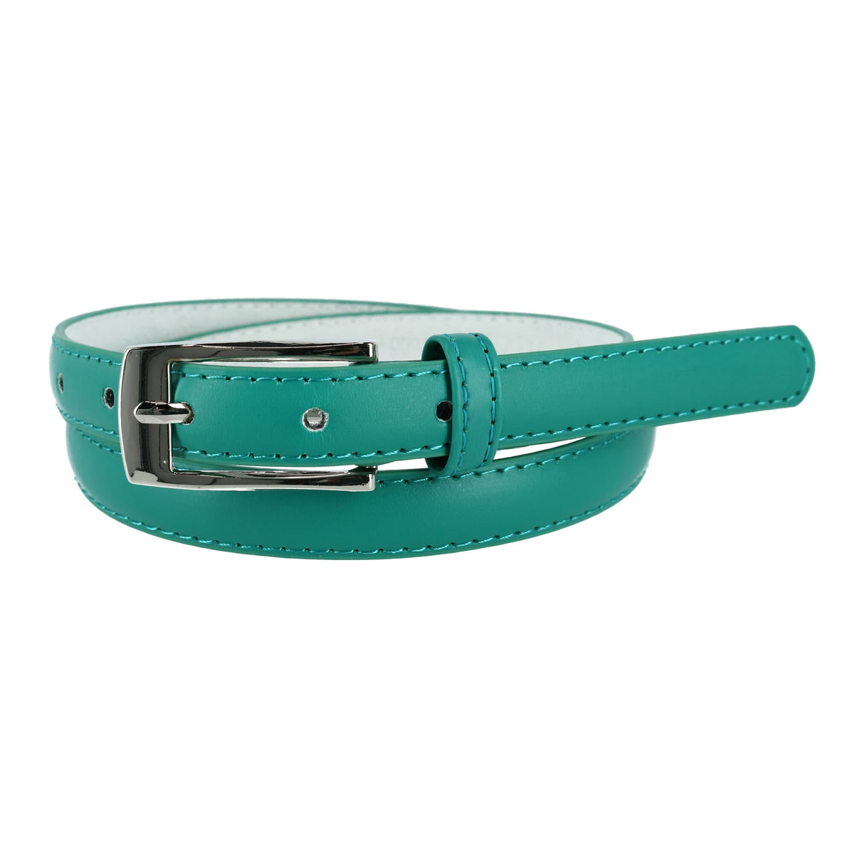 CTM® Women's 3/4 Inch Skinny Leather Dress Belt Silver Buckle - Turquoise