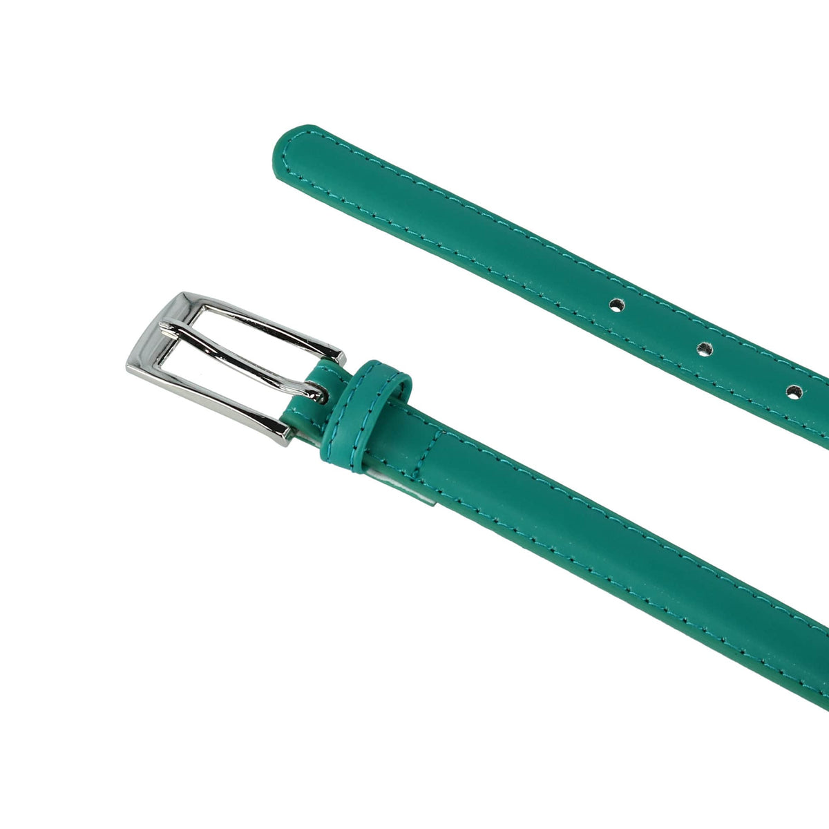 CTM® Women's 3/4 Inch Skinny Leather Dress Belt Silver Buckle - Turquoise