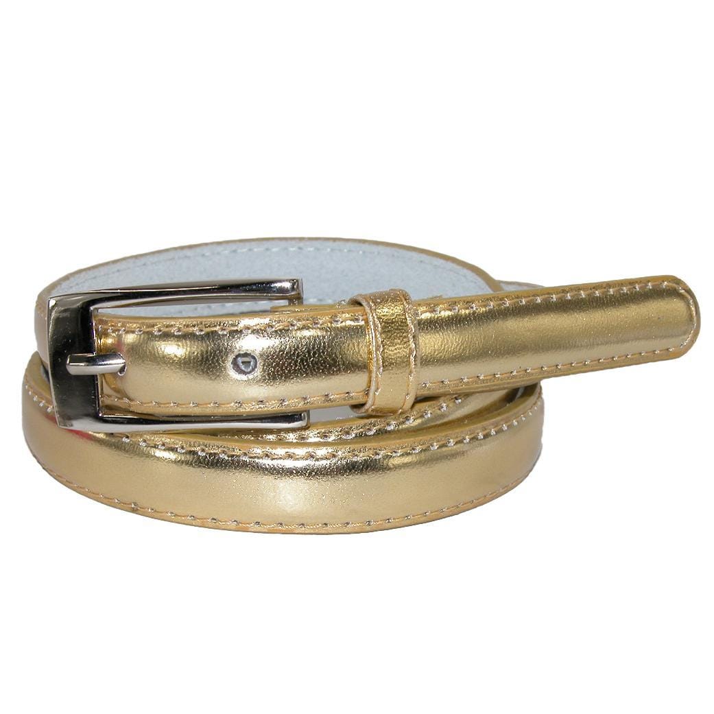 CTM® Women's Skinny 3/4 Inch Leather Dress Belt (Pack of 2) - Gold
