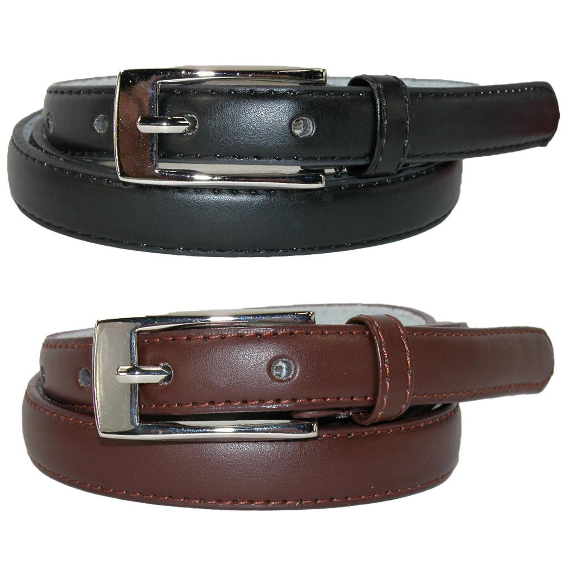 CTM® Womens Skinny Leather Dress Belt 2-Pack 3/4 in Black + Color