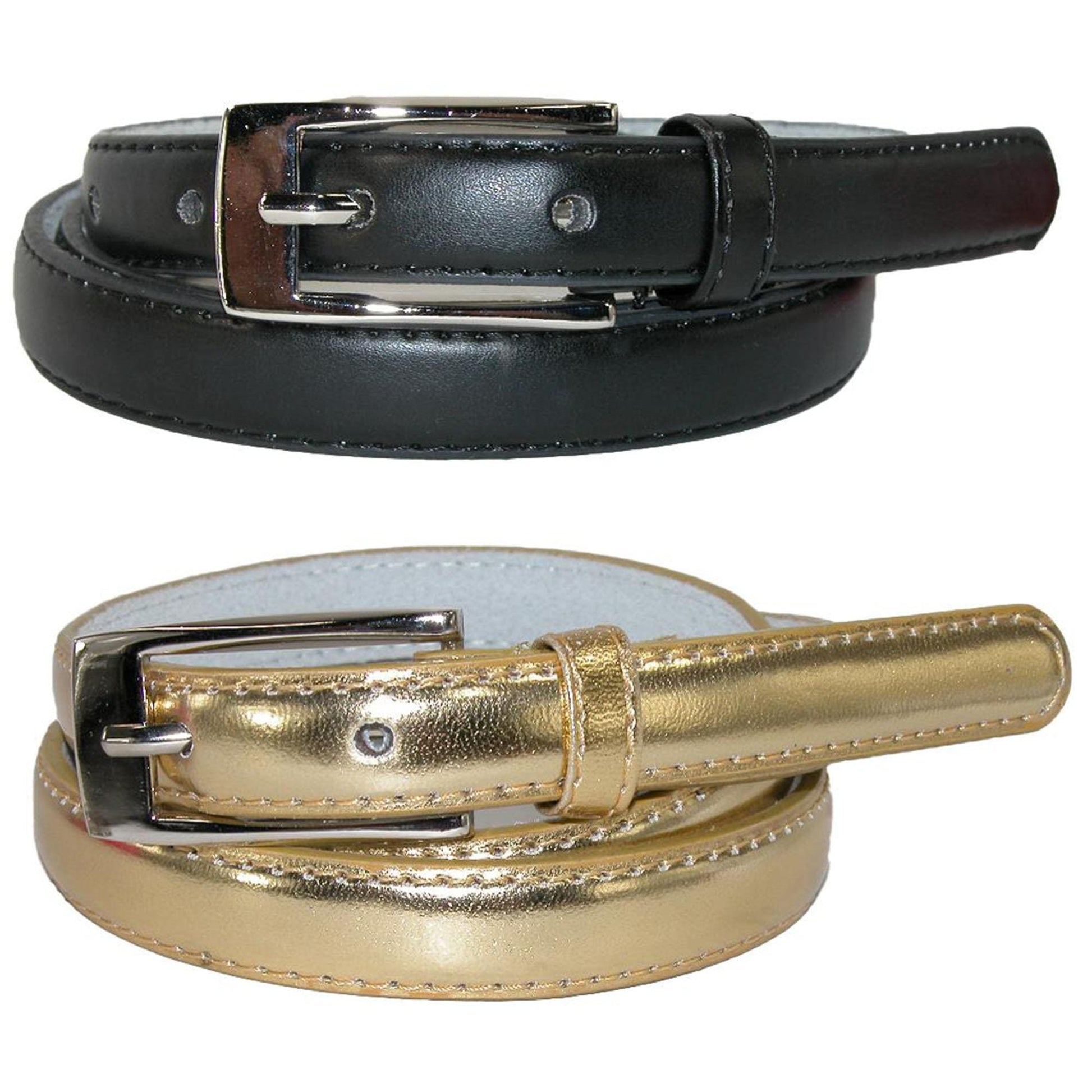 CTM® Womens Skinny Leather Dress Belt 2-Pack 3/4 in Black + Color - Black and Gold