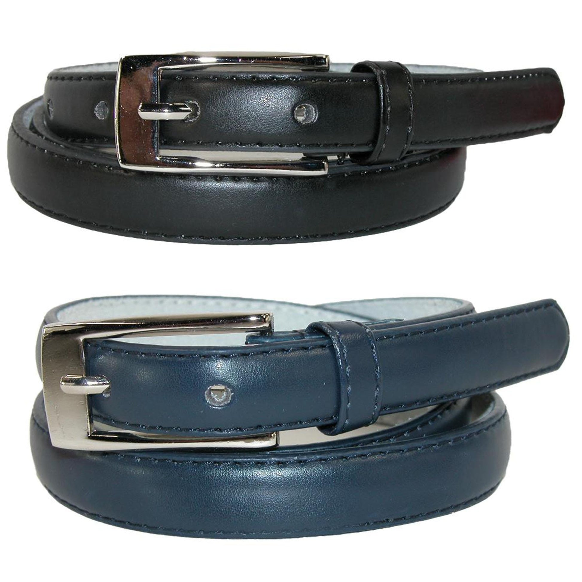 CTM® Womens Skinny Leather Dress Belt 2-Pack 3/4 in Black + Color - Black and Navy