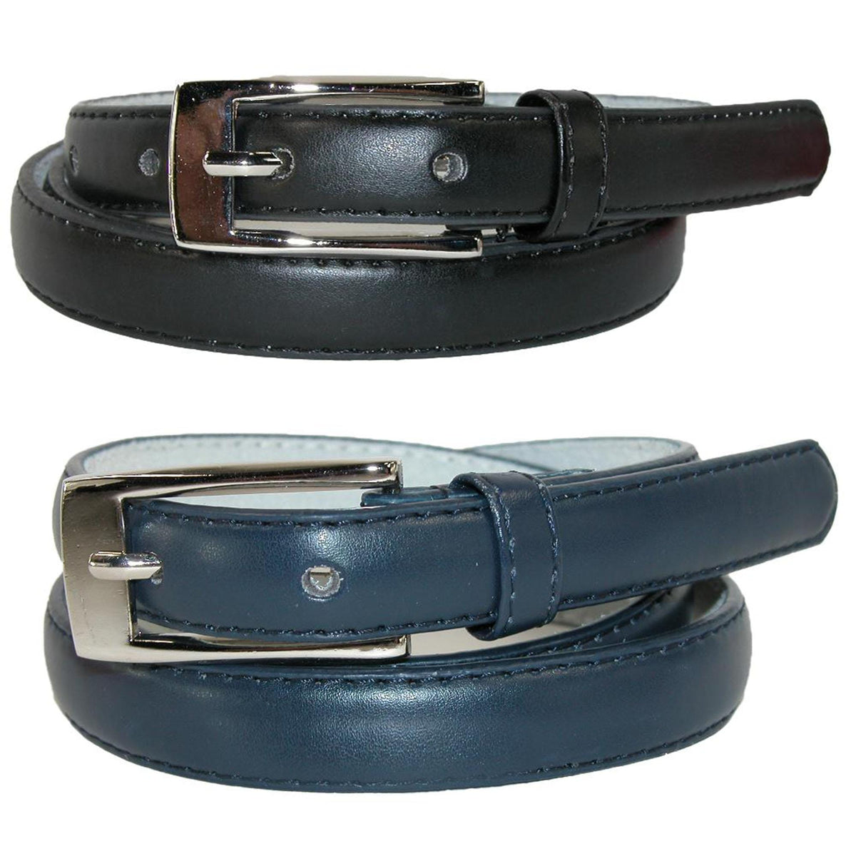CTM® Womens Skinny Leather Dress Belt 2-Pack 3/4 in Black + Color