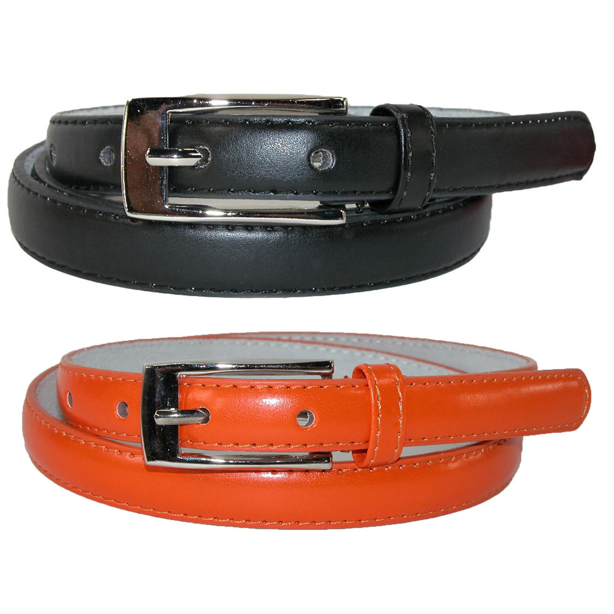 CTM® Womens Skinny Leather Dress Belt 2-Pack 3/4 in Black + Color - Black and Orange