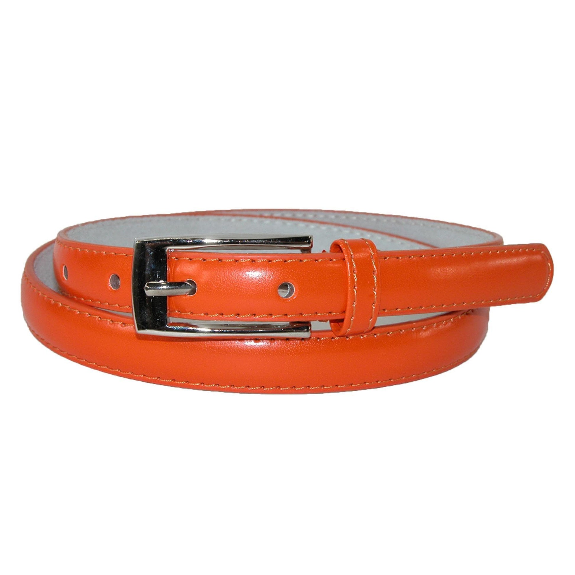 CTM® Womens Skinny Leather Dress Belt 2-Pack 3/4 in Black + Color - Black and Orange
