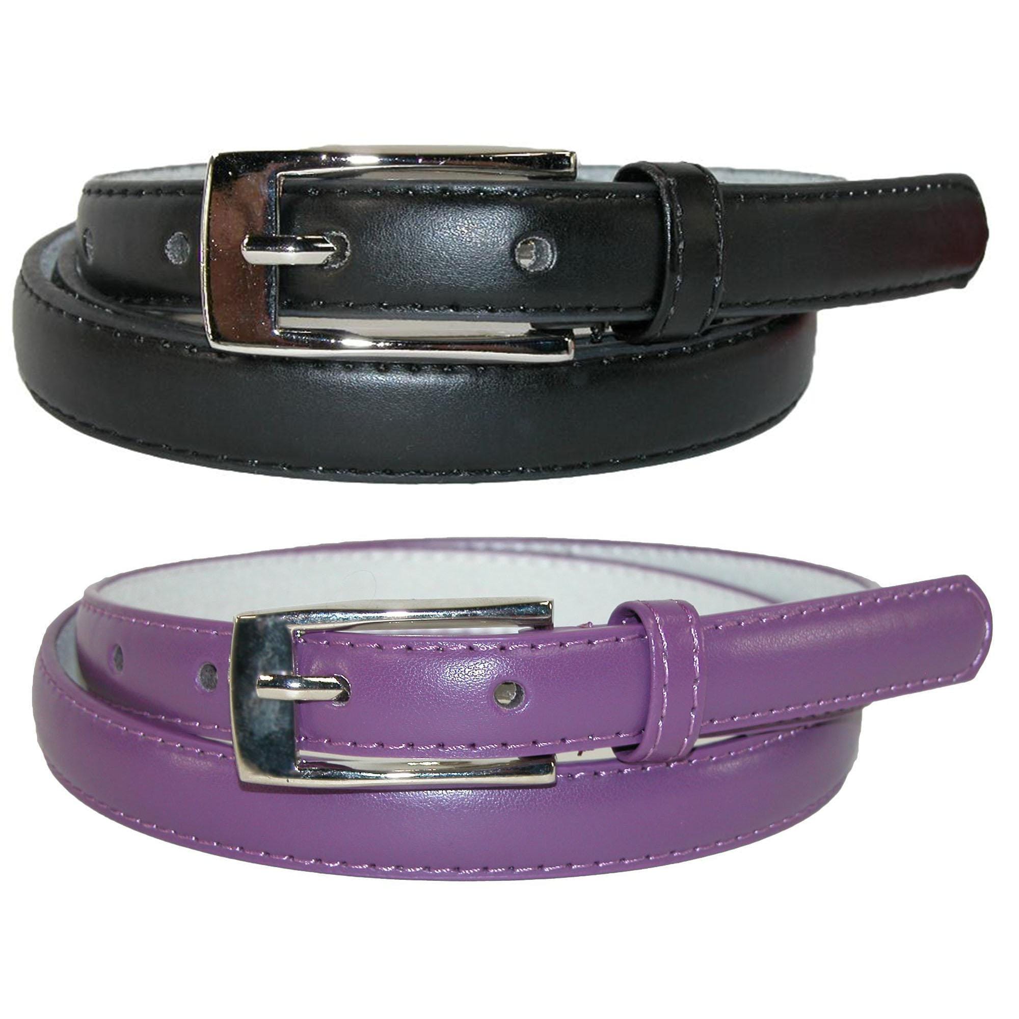 CTM® Womens Skinny Leather Dress Belt 2-Pack 3/4 in Black + Color - Black and Purple