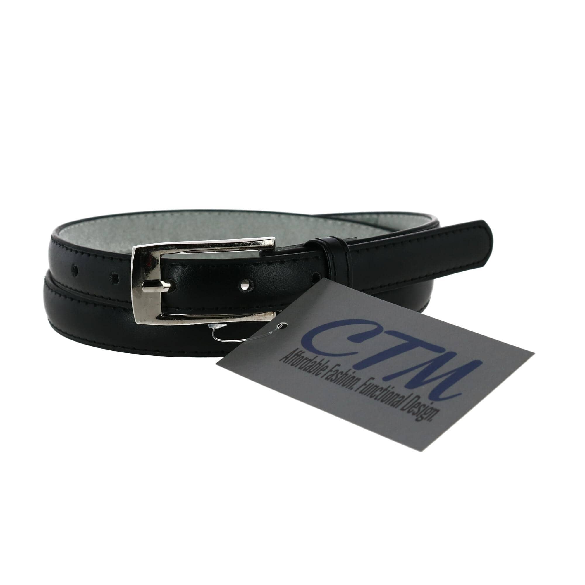CTM® Womens Skinny Leather Dress Belt 2-Pack 3/4 in Black + Color - Black and Purple