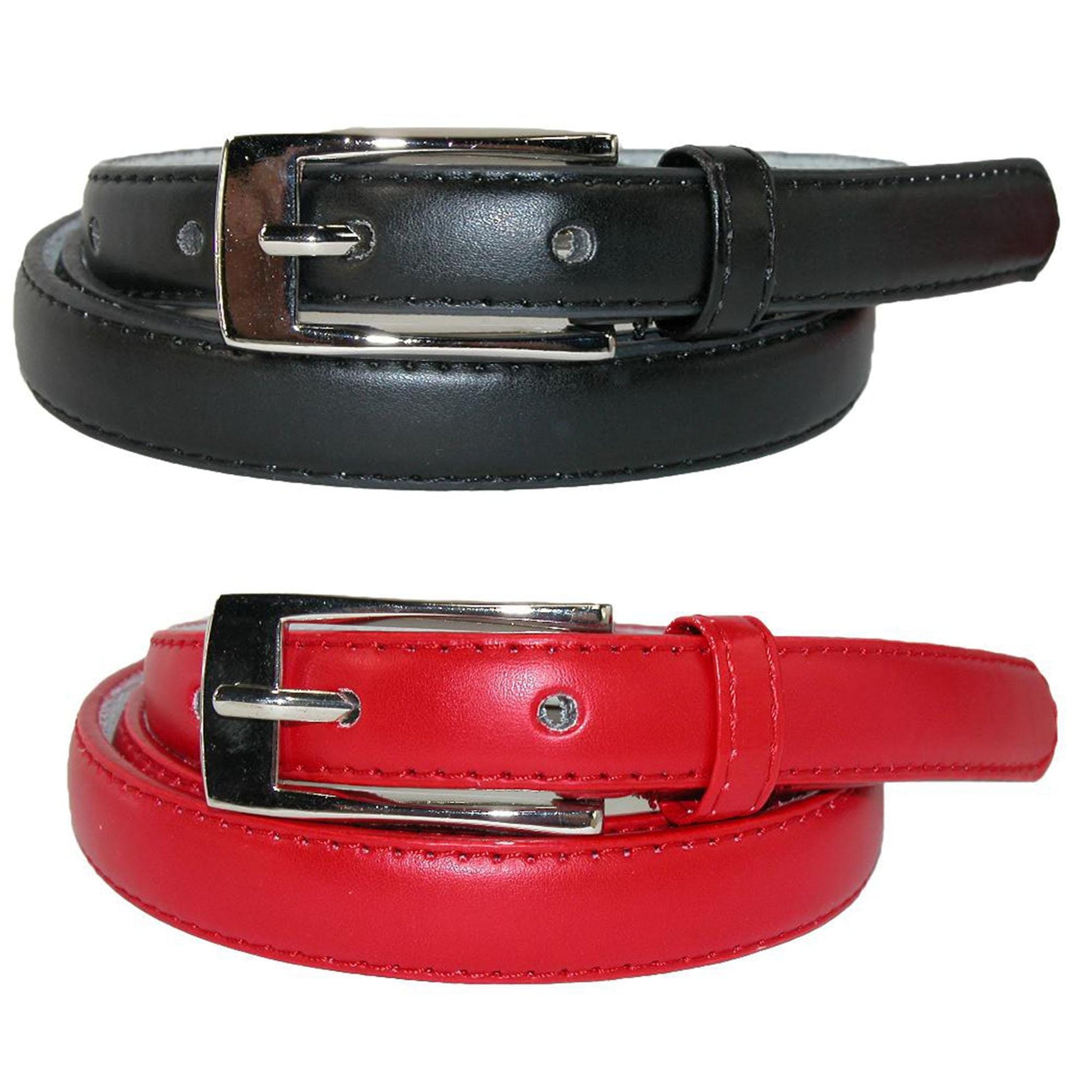 CTM® Womens Skinny Leather Dress Belt 2-Pack 3/4 in Black + Color
