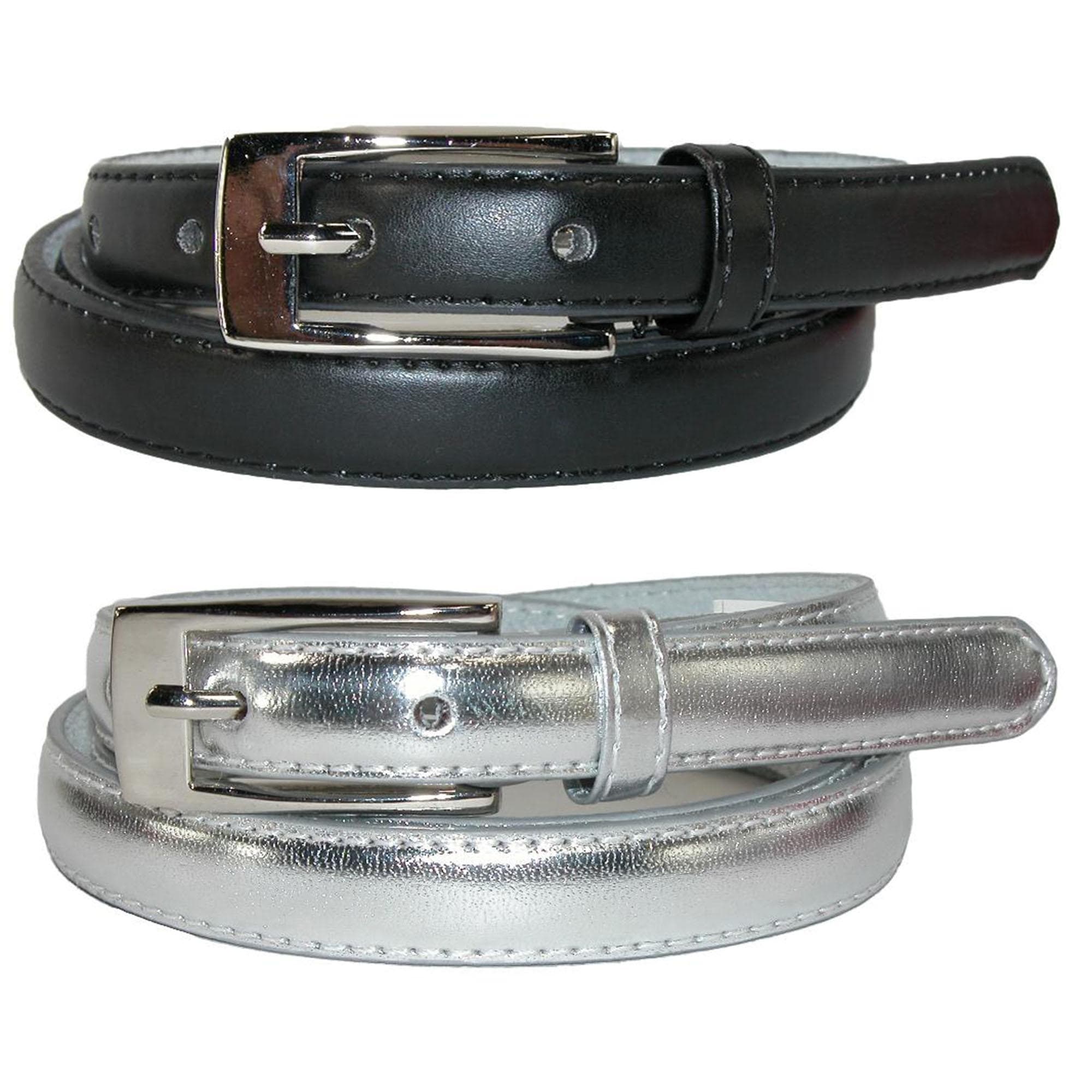 CTM® Womens Skinny Leather Dress Belt 2-Pack 3/4 in Black + Color