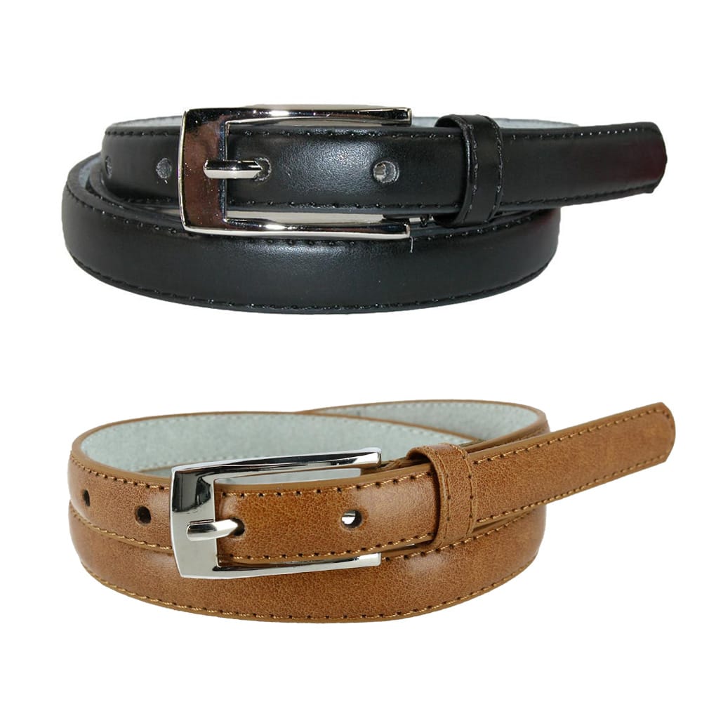 CTM® Womens Skinny Leather Dress Belt 2-Pack 3/4 in Black + Color