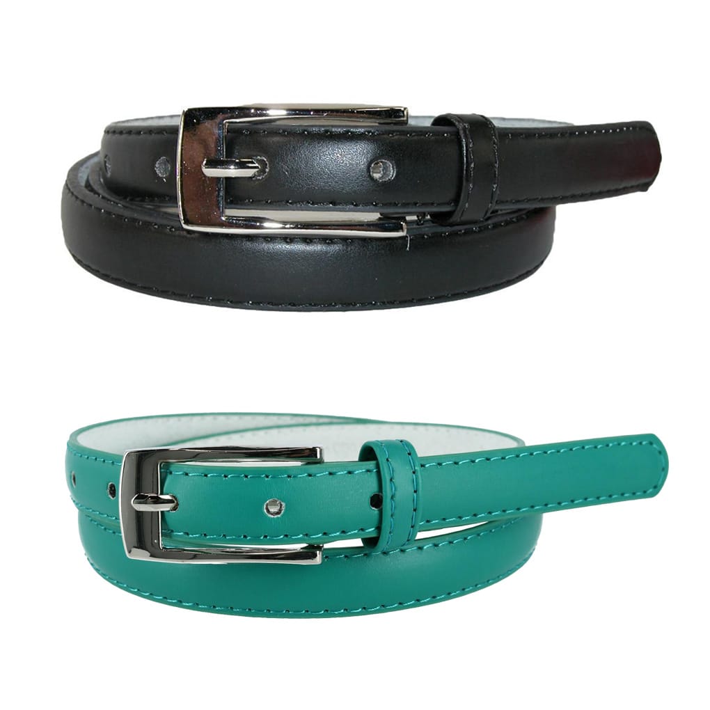 CTM® Womens Skinny Leather Dress Belt 2-Pack 3/4 in Black + Color - Black and Turquoise