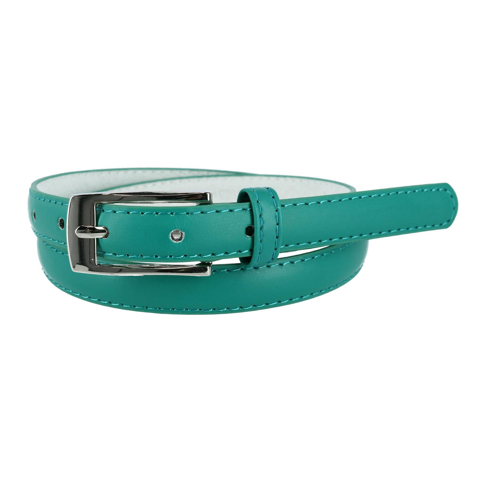 CTM® Womens Skinny Leather Dress Belt 2-Pack 3/4 in Black + Color - Black and Turquoise