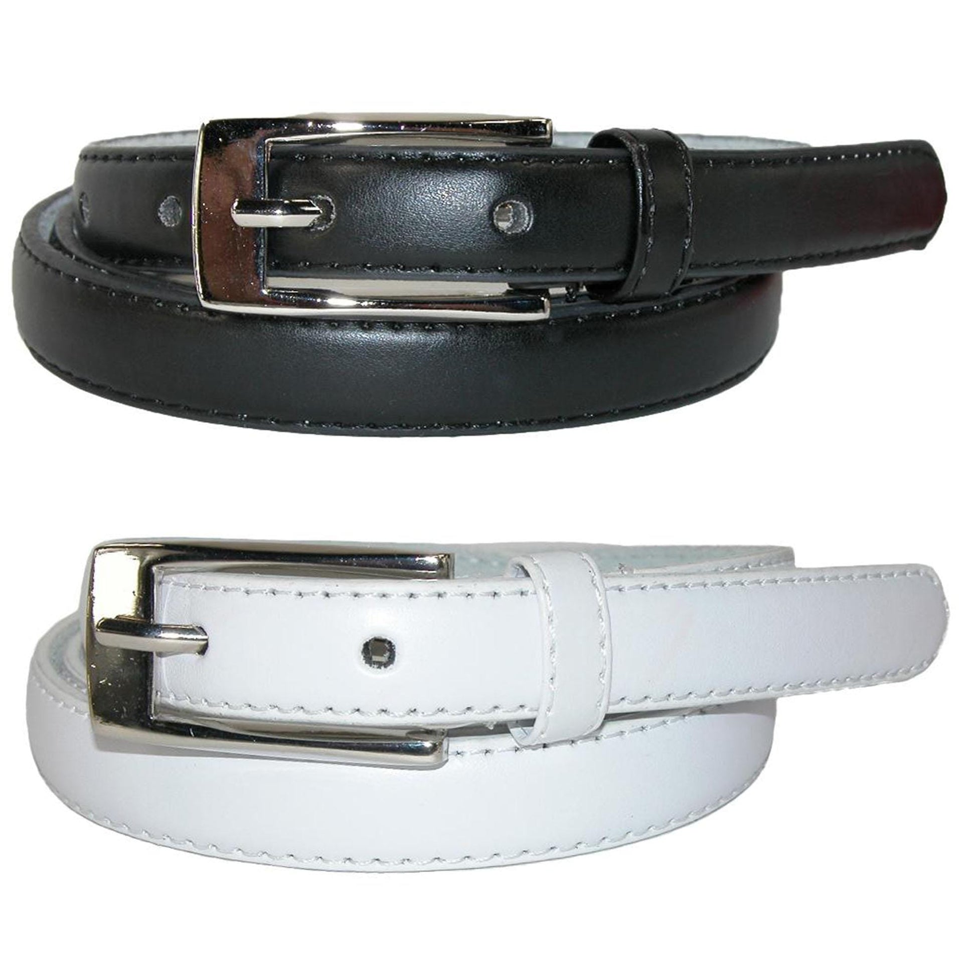 CTM® Womens Skinny Leather Dress Belt 2-Pack 3/4 in Black + Color