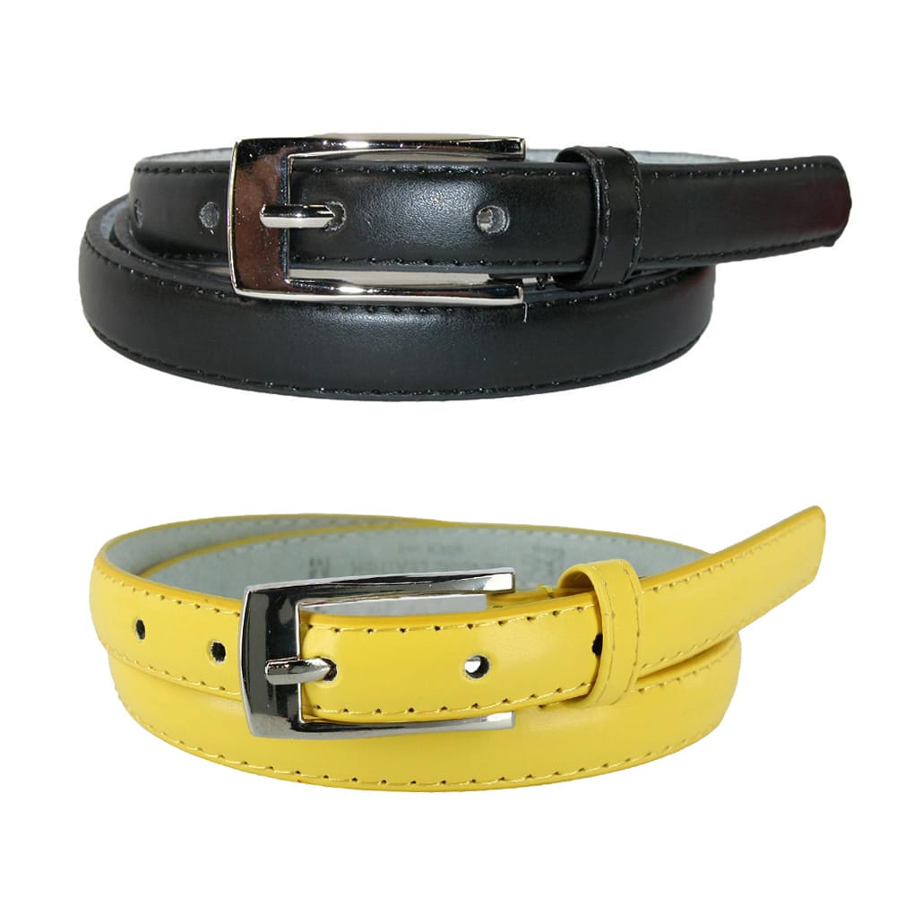 CTM® Womens Skinny Leather Dress Belt 2-Pack 3/4 in Black + Color - Black and Yellow