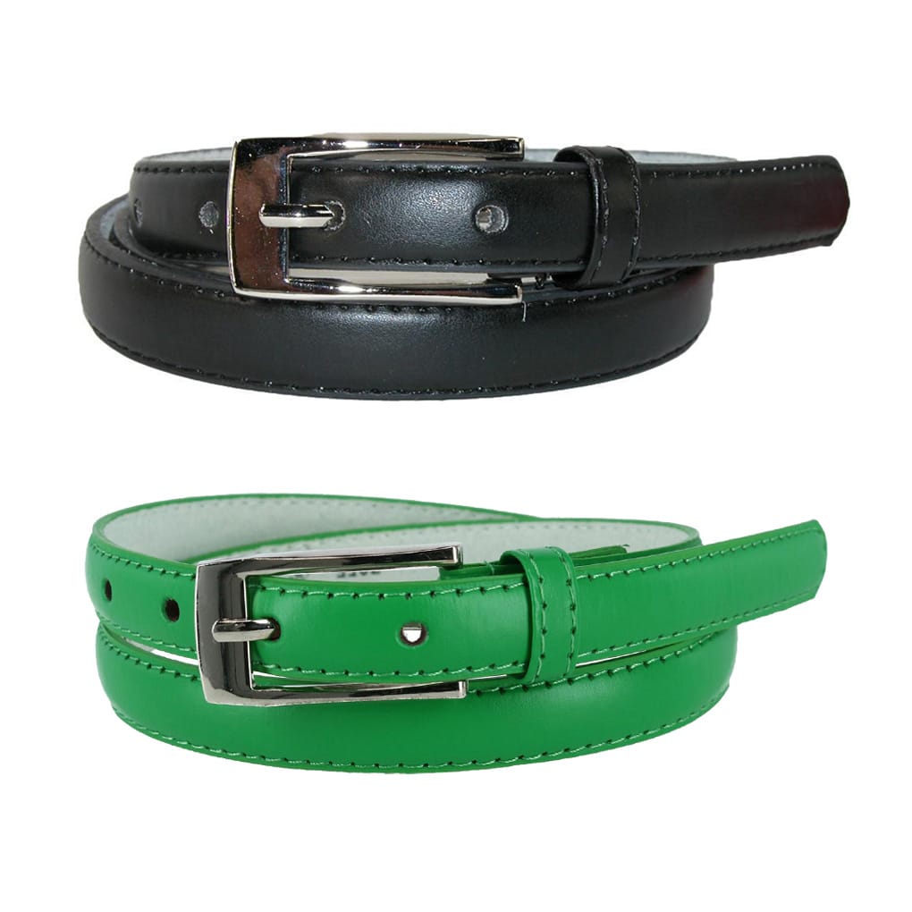 CTM® Womens Skinny Leather Dress Belt 2-Pack 3/4 in Black + Color - Womens Skinny Leather Dress Belt 2-Pack 3/4 in Black + Color