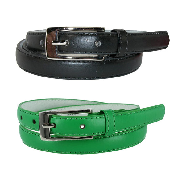 Women's Skinny Leather Dress Belt (Pack of 2 Colors)