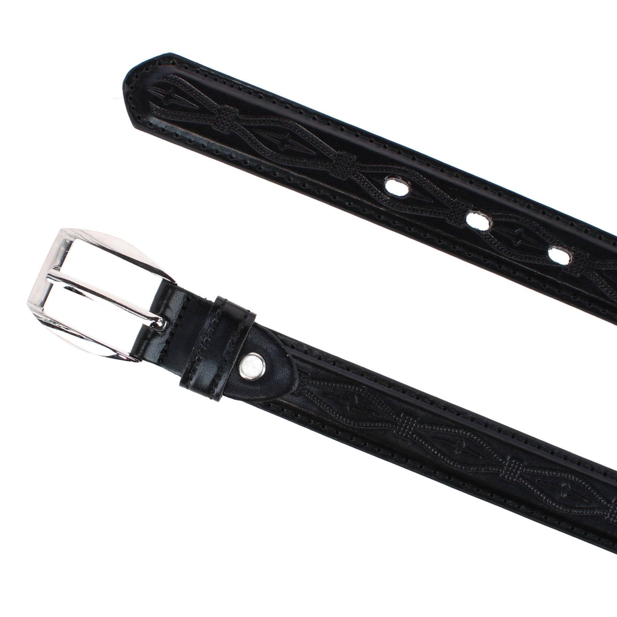 CTM® Kids' Embossed Leather Western Belt - Black