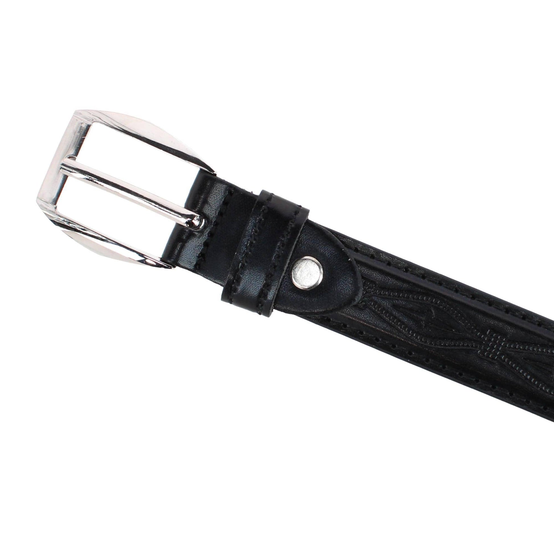 CTM® Kids' Embossed Leather Western Belt - Black