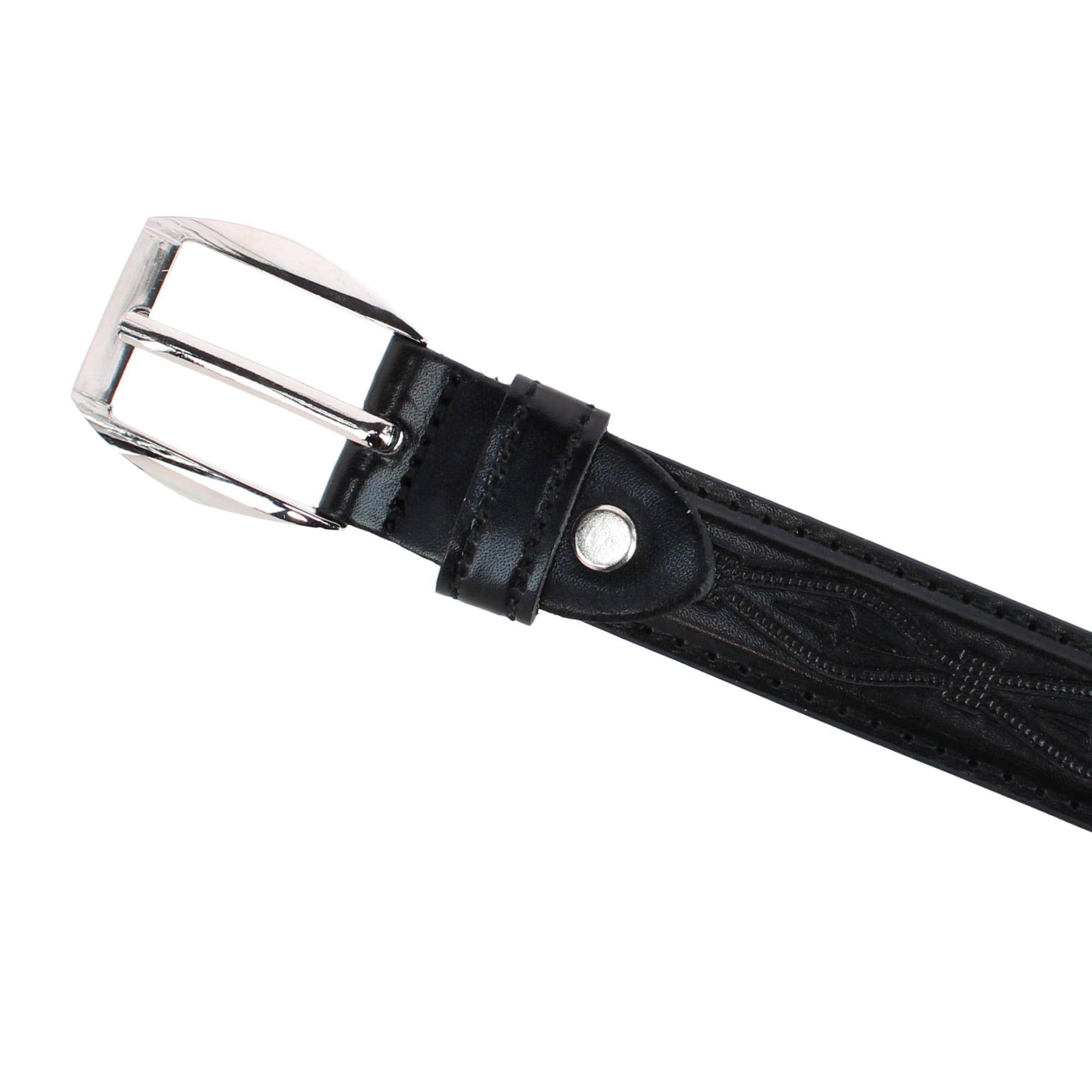 CTM® Kids' Embossed Leather Western Belt - Black