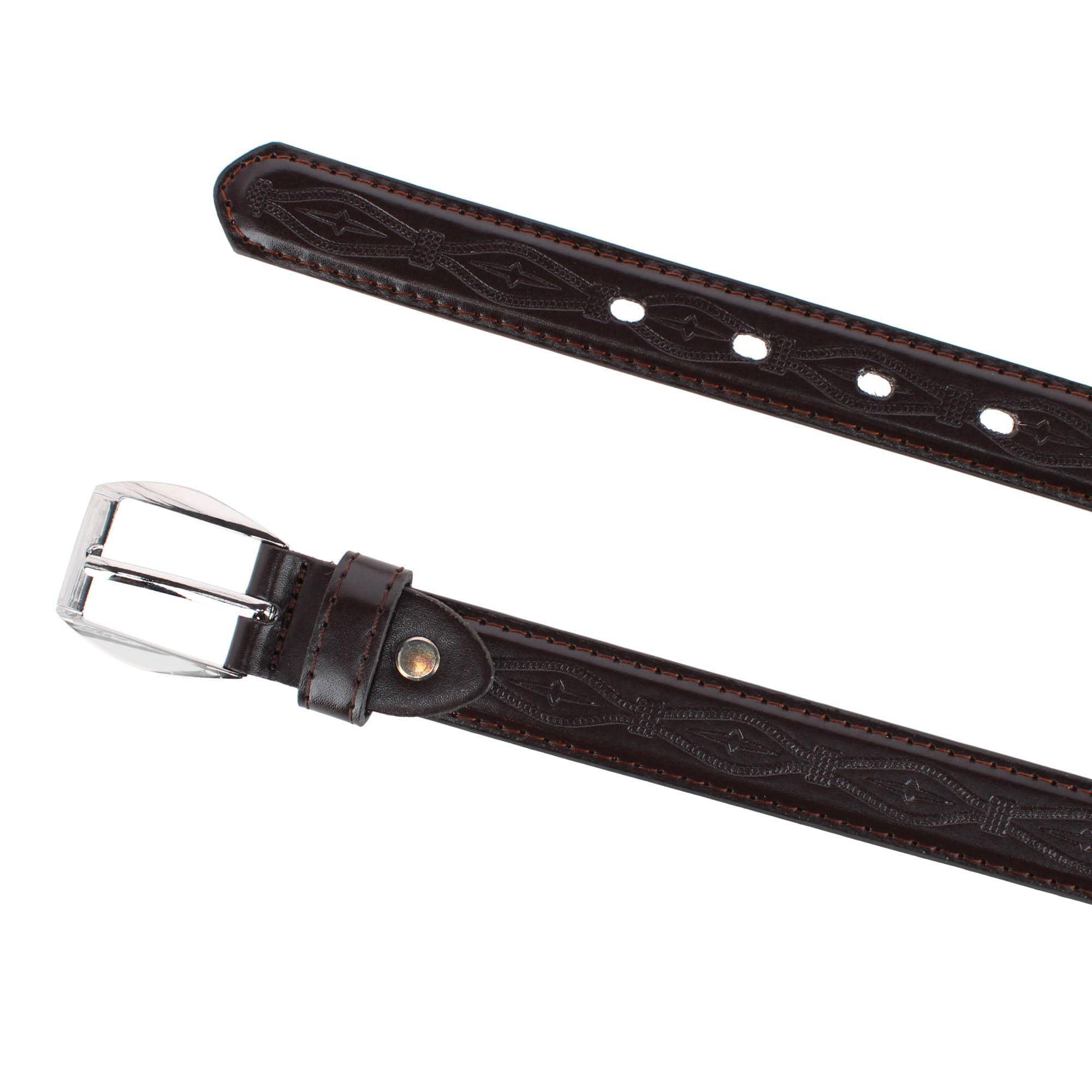 CTM® Kids' Embossed Leather Western Belt - Brown