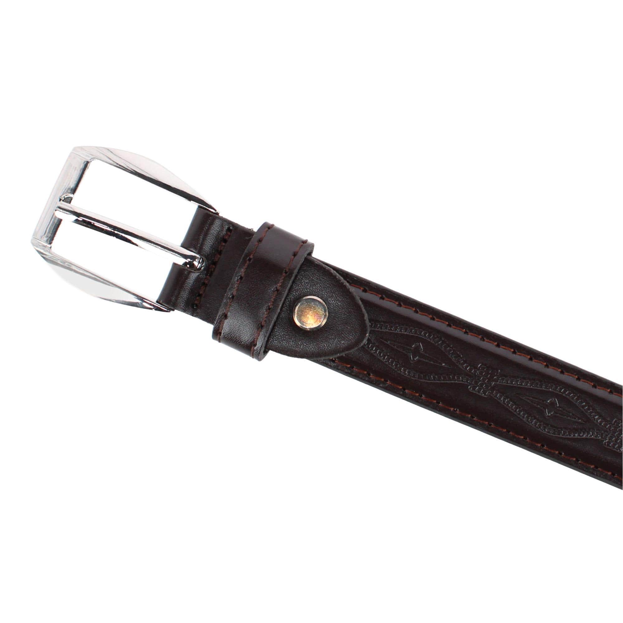 CTM® Kids' Embossed Leather Western Belt - Brown
