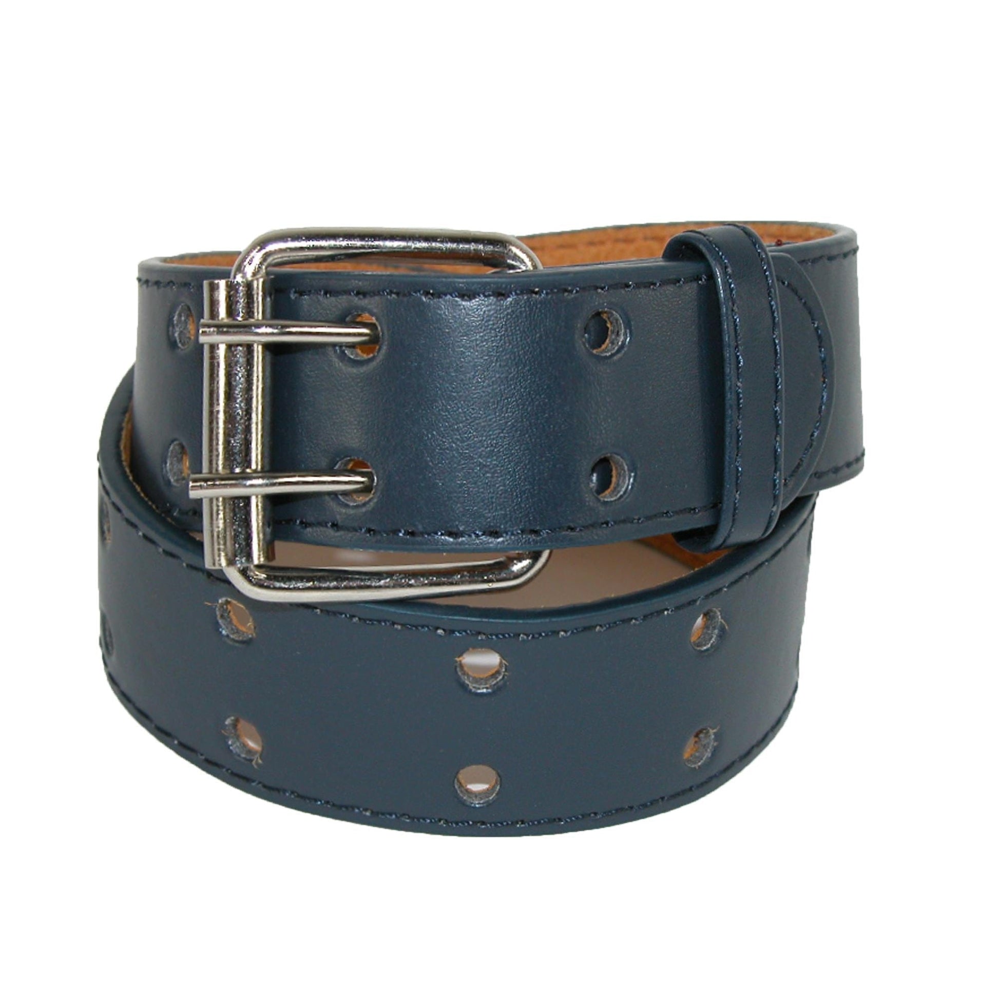 CTM® Kids' 1 Inch Wide Leather Two Hole Jean Belt - Navy