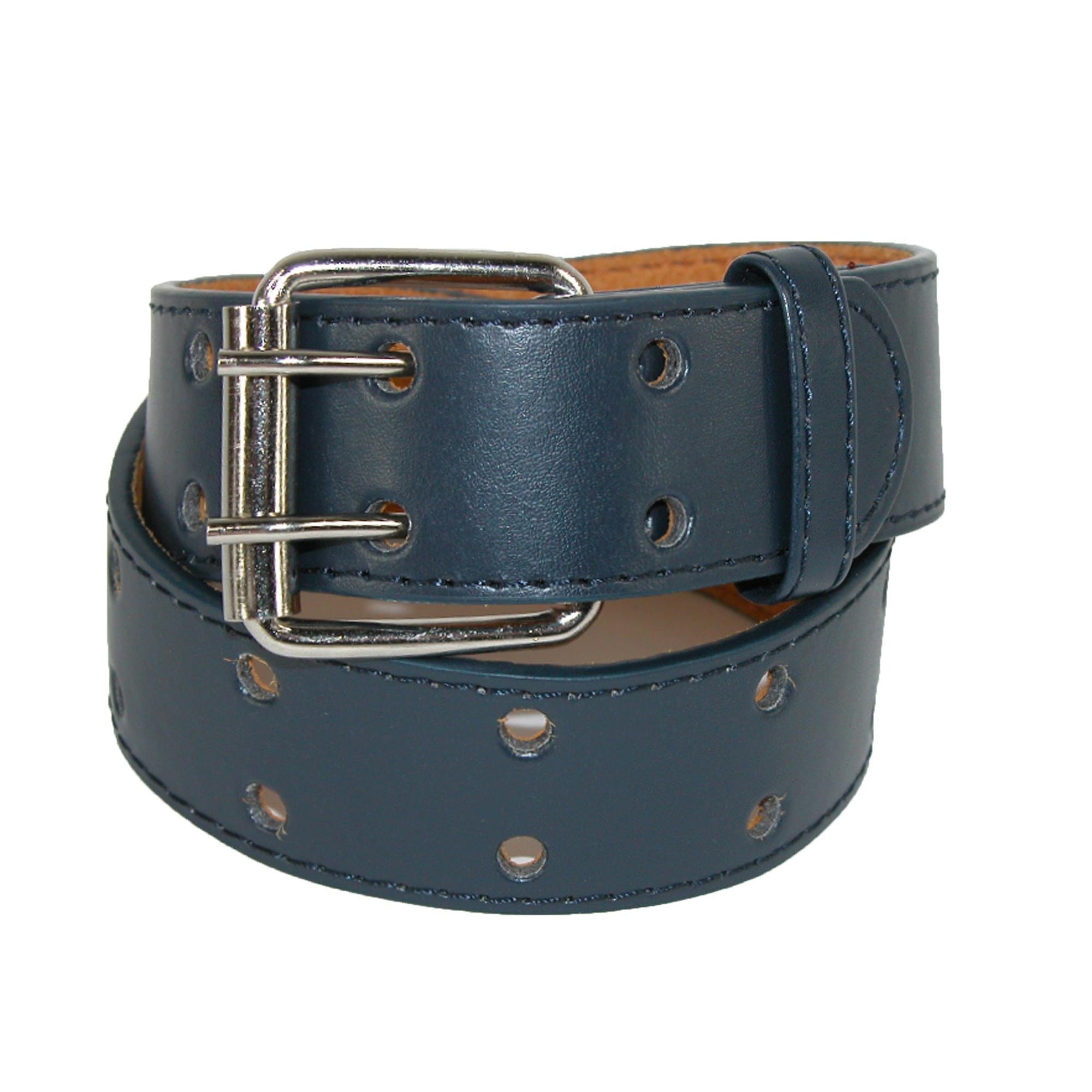 CTM® Kids' 1 Inch Wide Leather Two Hole Jean Belt - Navy