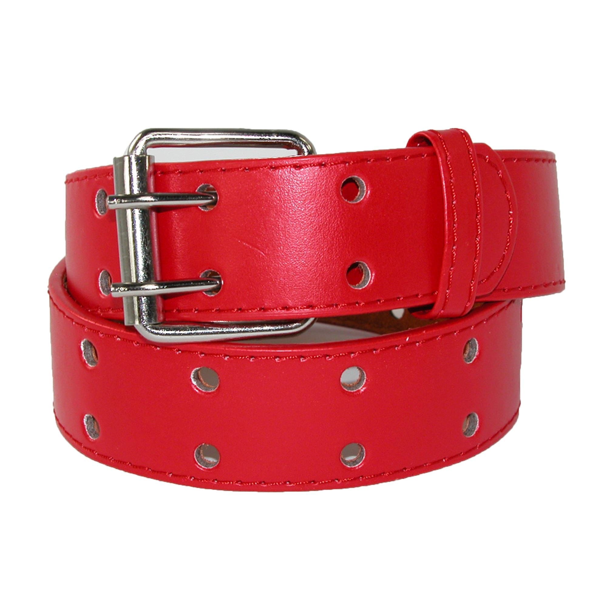 CTM® Kids' 1 Inch Wide Leather Two Hole Jean Belt - Red