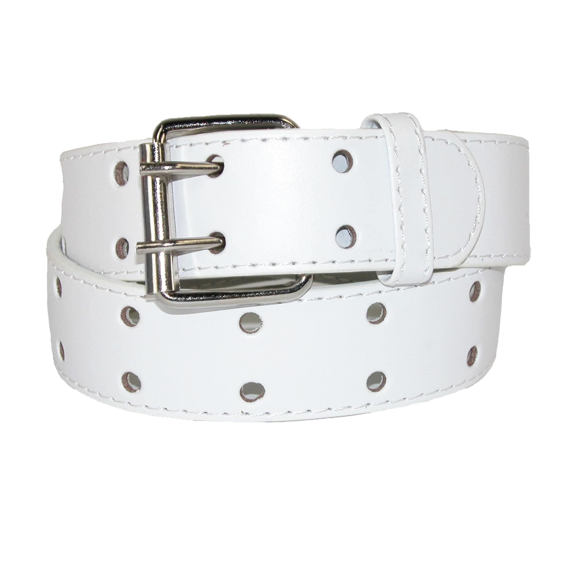 CTM® Kids' 1 Inch Wide Leather Two Hole Jean Belt - White