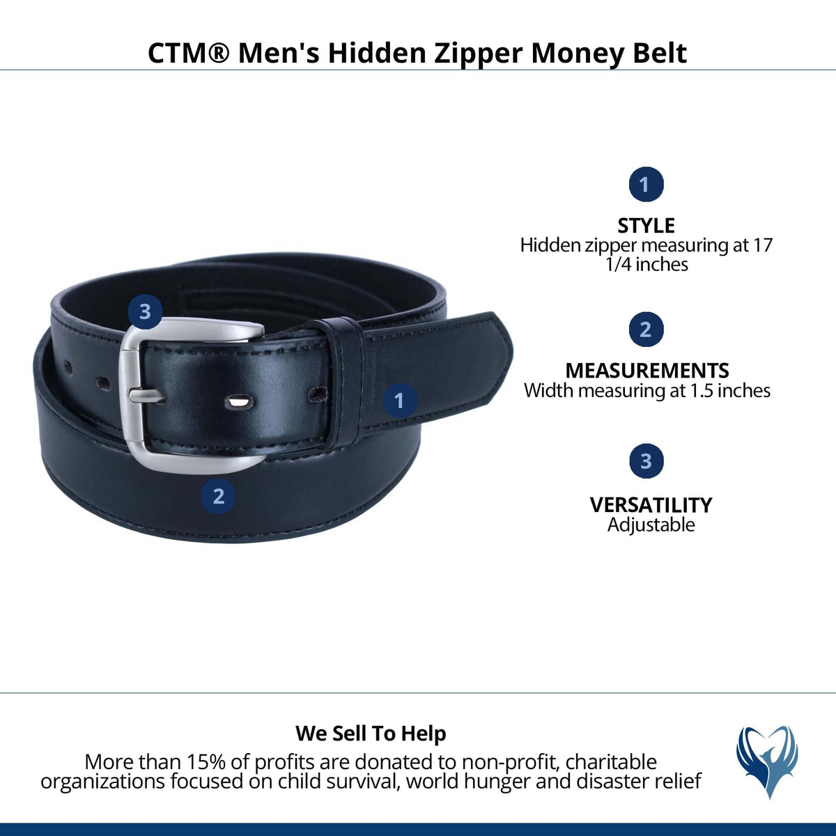 CTM® Men's Hidden Zipper Money Belt - Black
