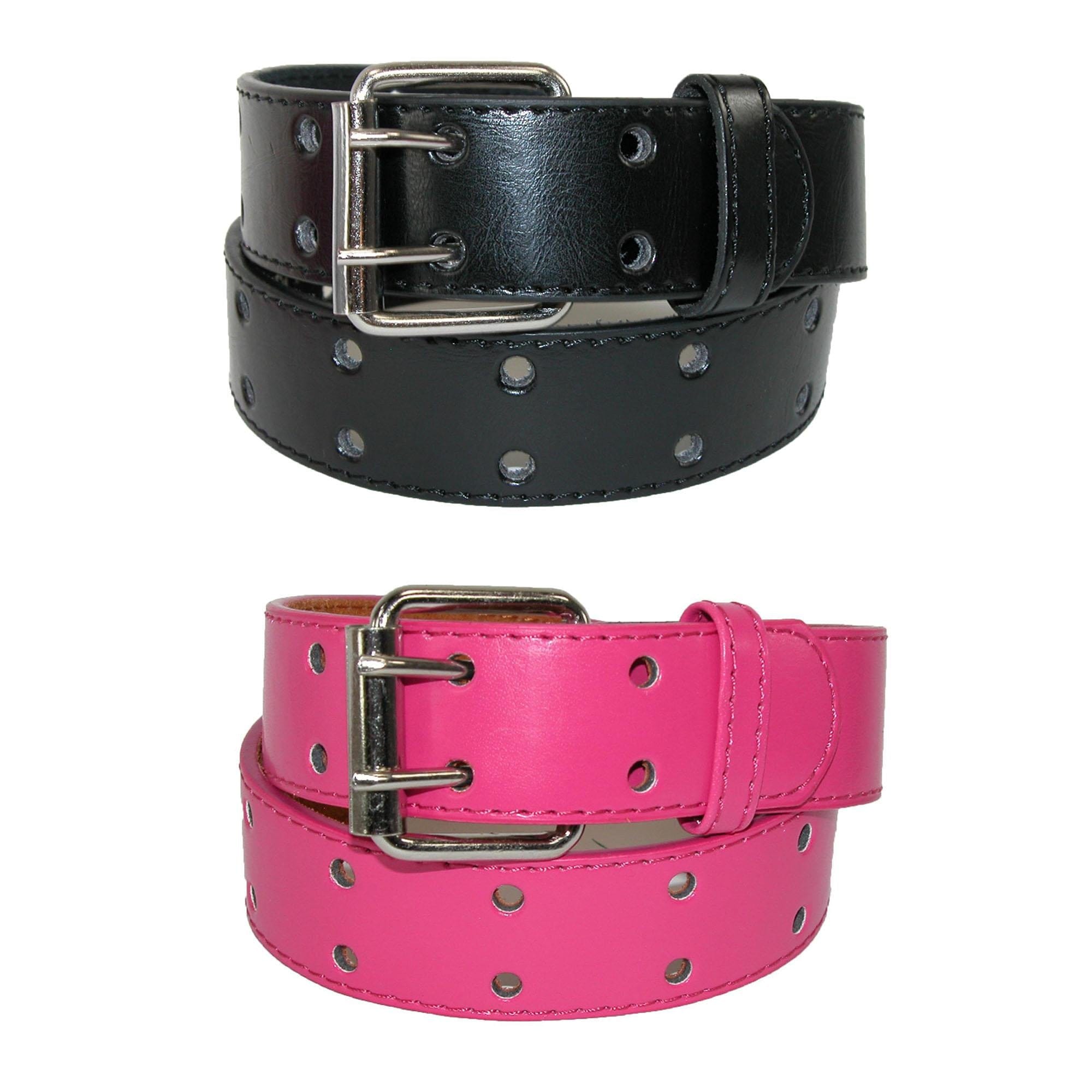 CTM® Kid's Leather Two Hole Jean Belt (Pack of 2 Colors) - Black and Dark Pink