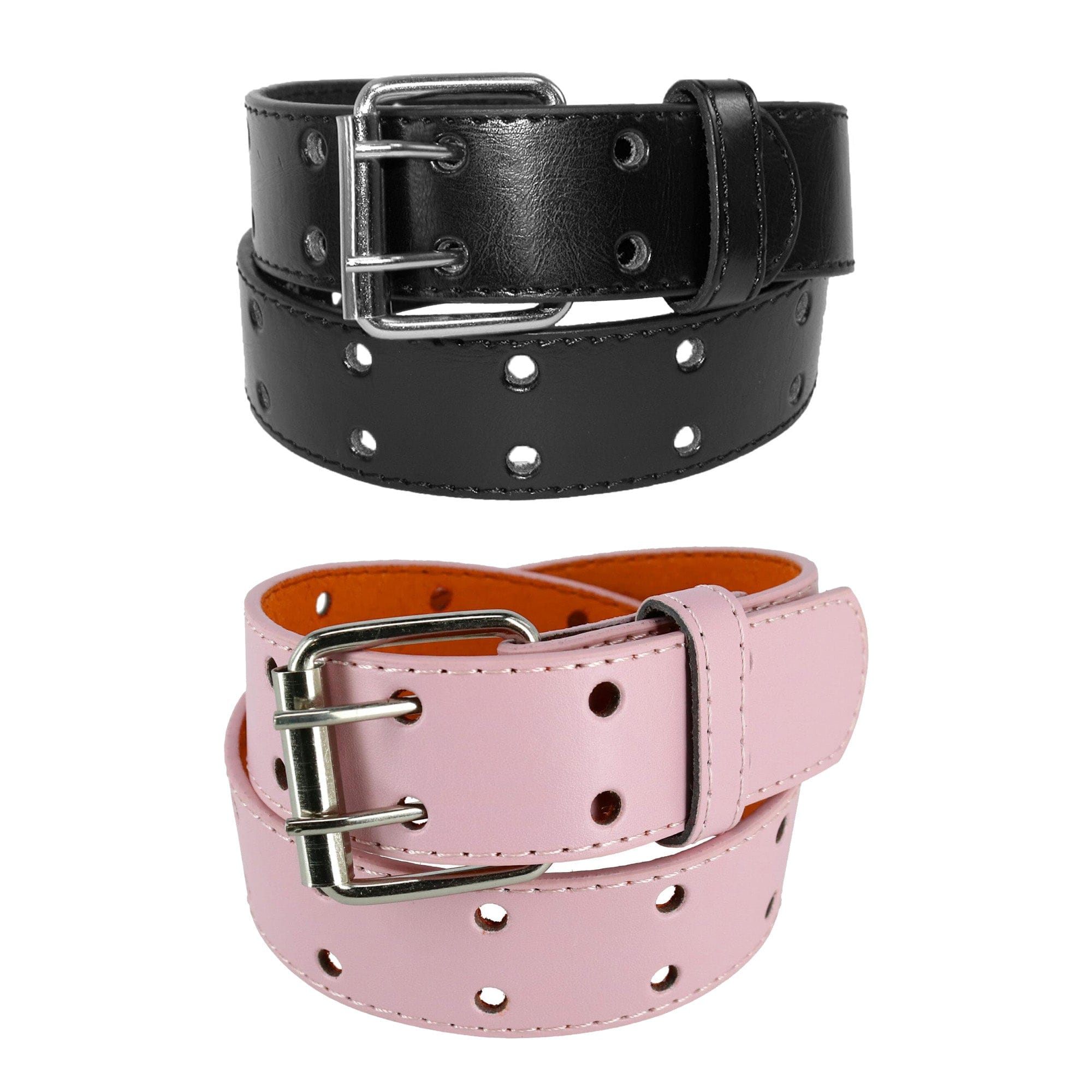 CTM® Kid's Leather Two Hole Jean Belt (Pack of 2 Colors) - Black and Light Pink