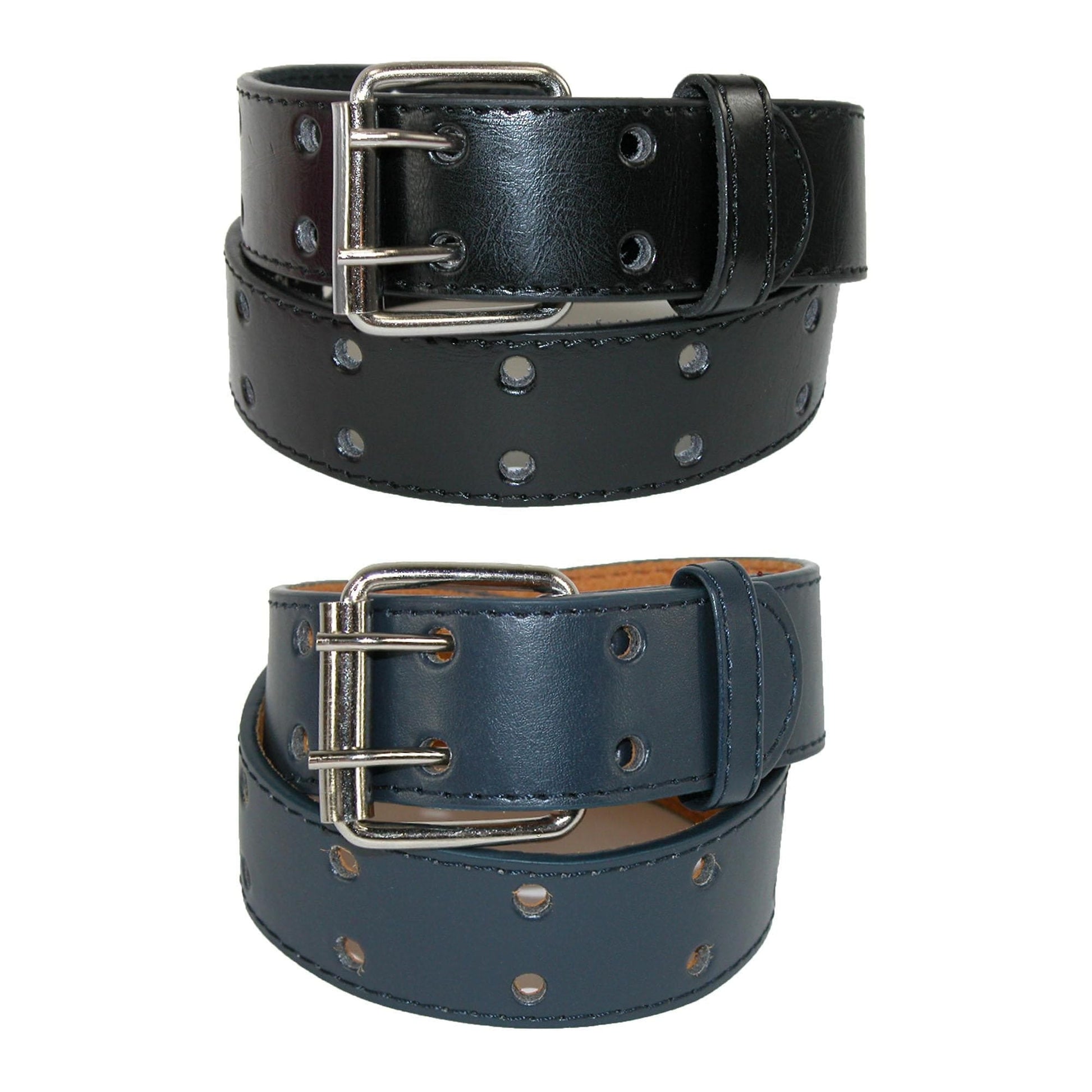 CTM® Kid's Leather Two Hole Jean Belt (Pack of 2 Colors) - Black and Navy