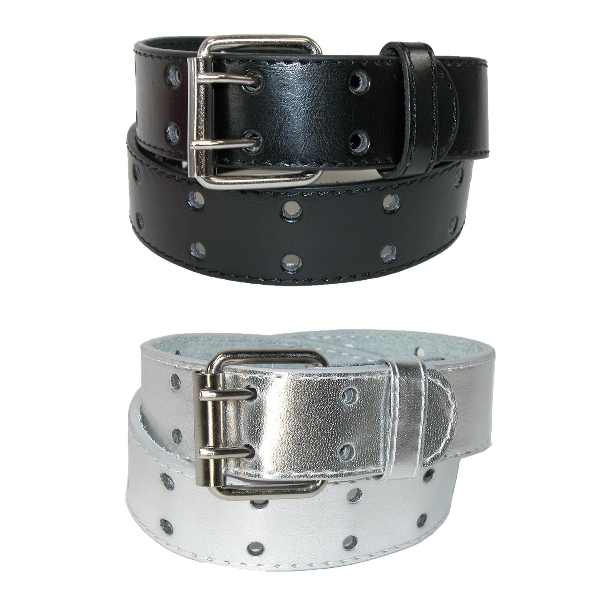 CTM® Kid's Leather Two Hole Jean Belt (Pack of 2 Colors) - Black and Silver