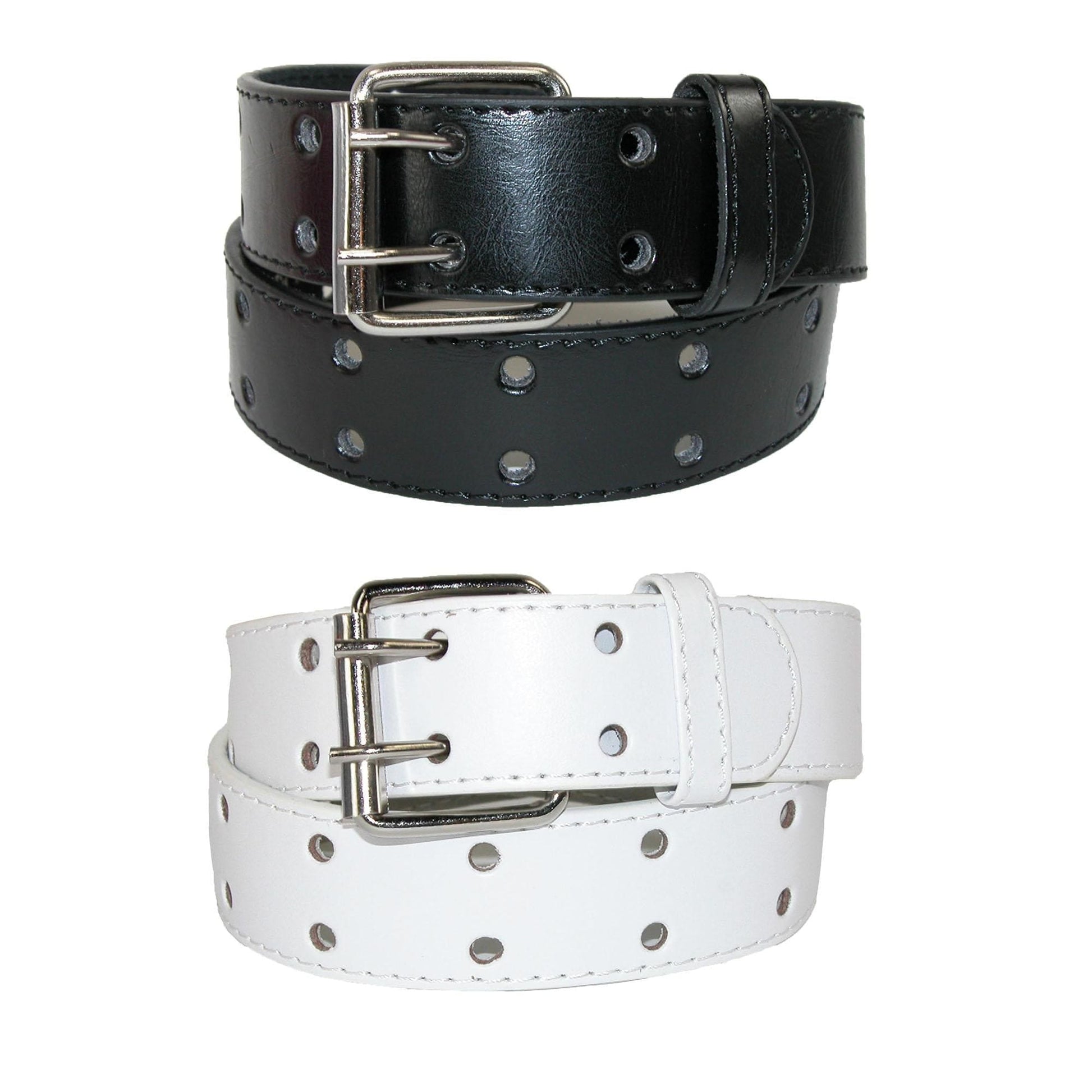 CTM® Kid's Leather Two Hole Jean Belt (Pack of 2 Colors) - Black and White