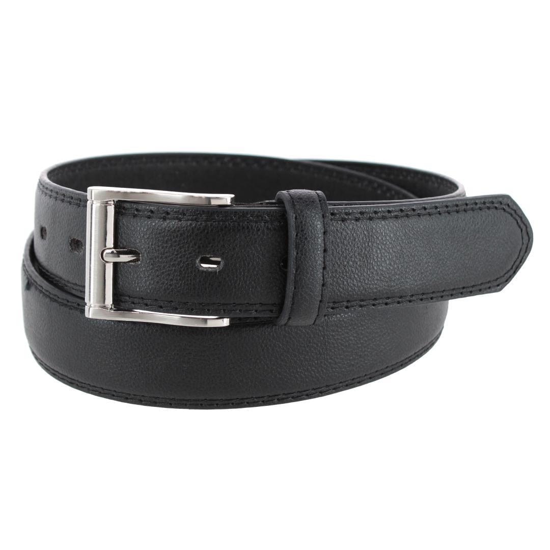 CTM® Men's 1.25 Inch Wide Leather Belt with Edge Detail - Black