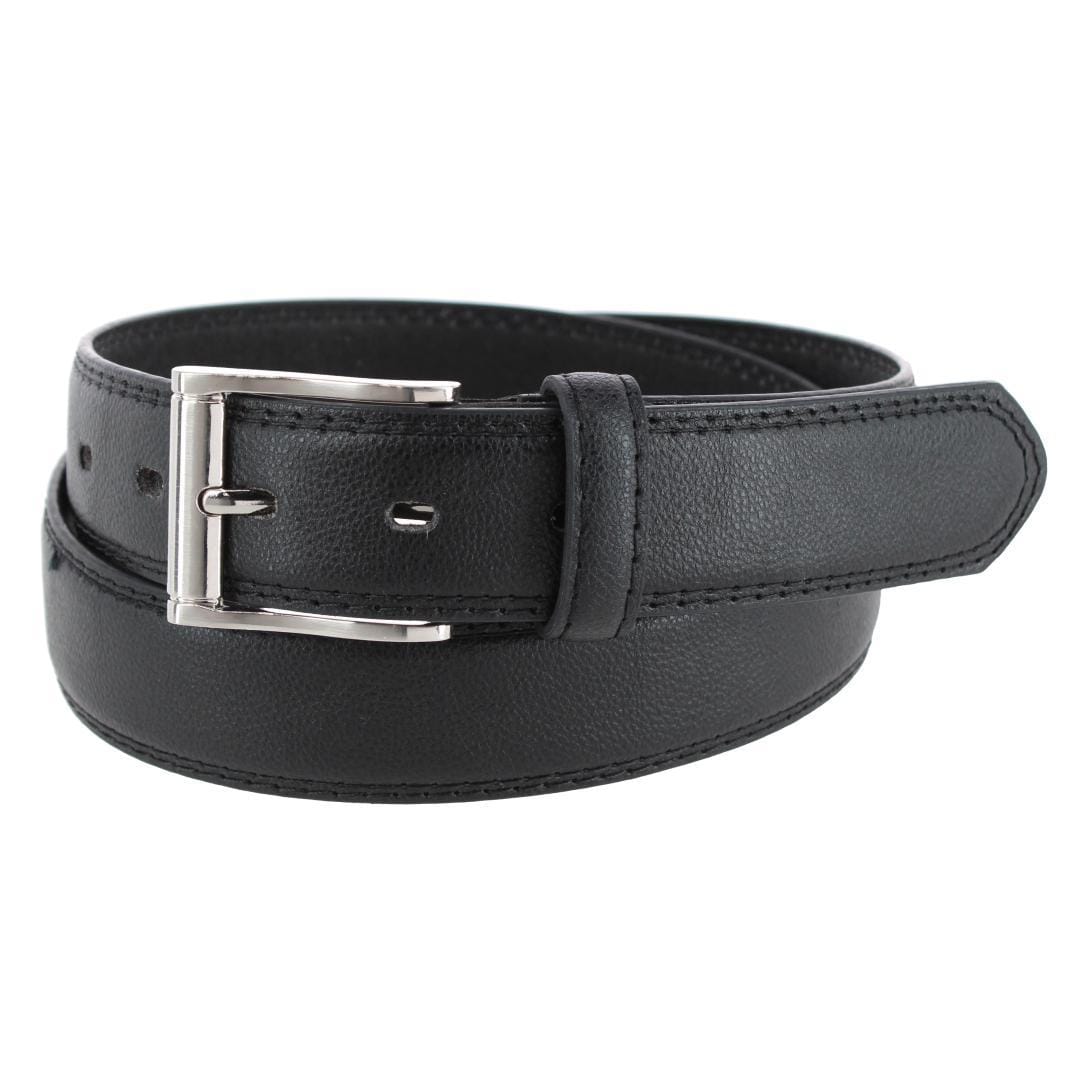 CTM® Men's 1.25 Inch Wide Leather Belt with Edge Detail - Black