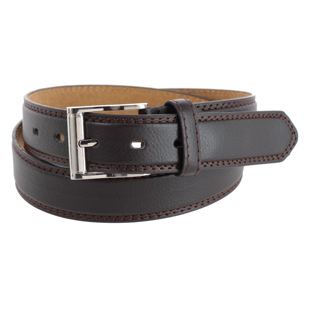 CTM® Men's 1.25 Inch Wide Leather Belt with Edge Detail - Brown