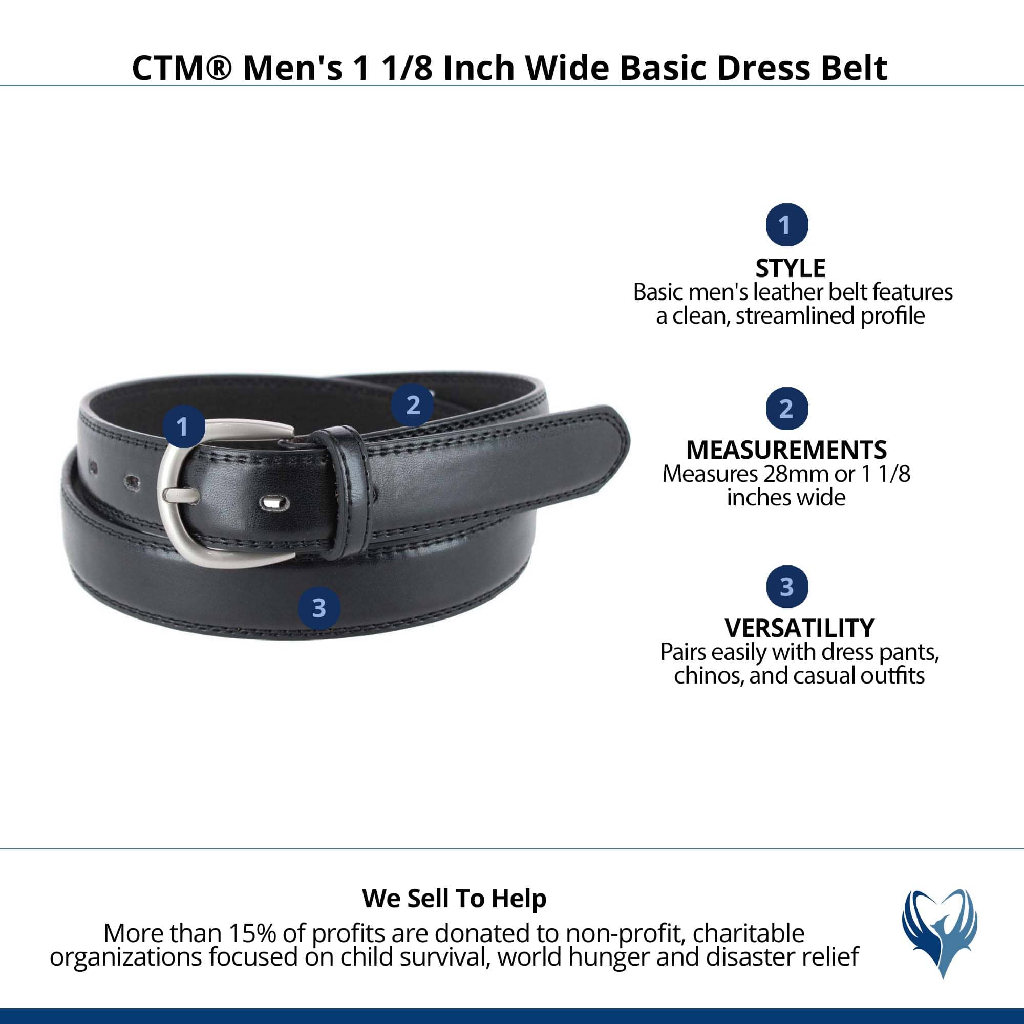 CTM® Men's 1 1/8 Inch Wide Basic Dress Belt - Black